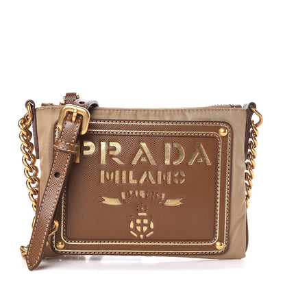 Prada Tessuto Nylon Saffiano Logo Crossbody Bag Beige 1 of 10
