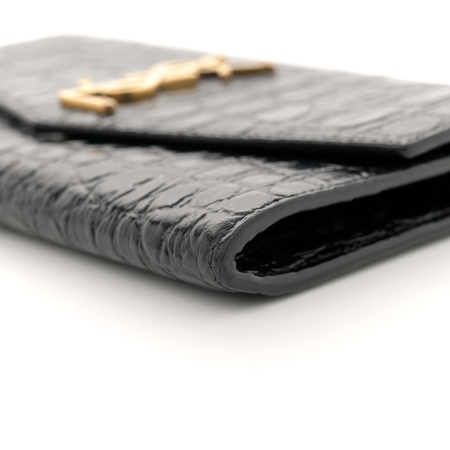 Calfskin Crocodile Embossed Monogram Uptown Chain Wallet Black
