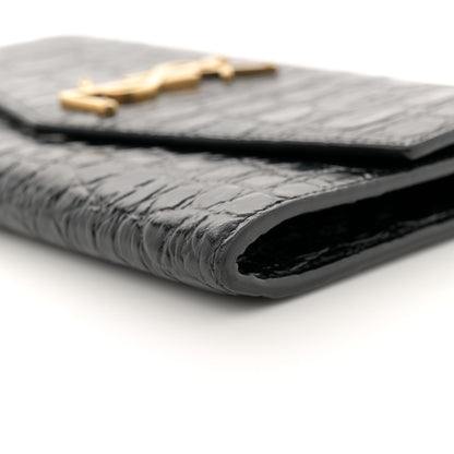 Saint Laurent Calfskin Crocodile Embossed Monogram Uptown Chain Wallet Black 11 of 13