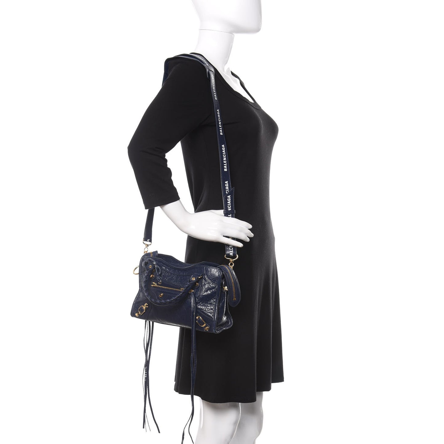 Agneau Classic Gold Hardware Mini City Logo Strap Navy White