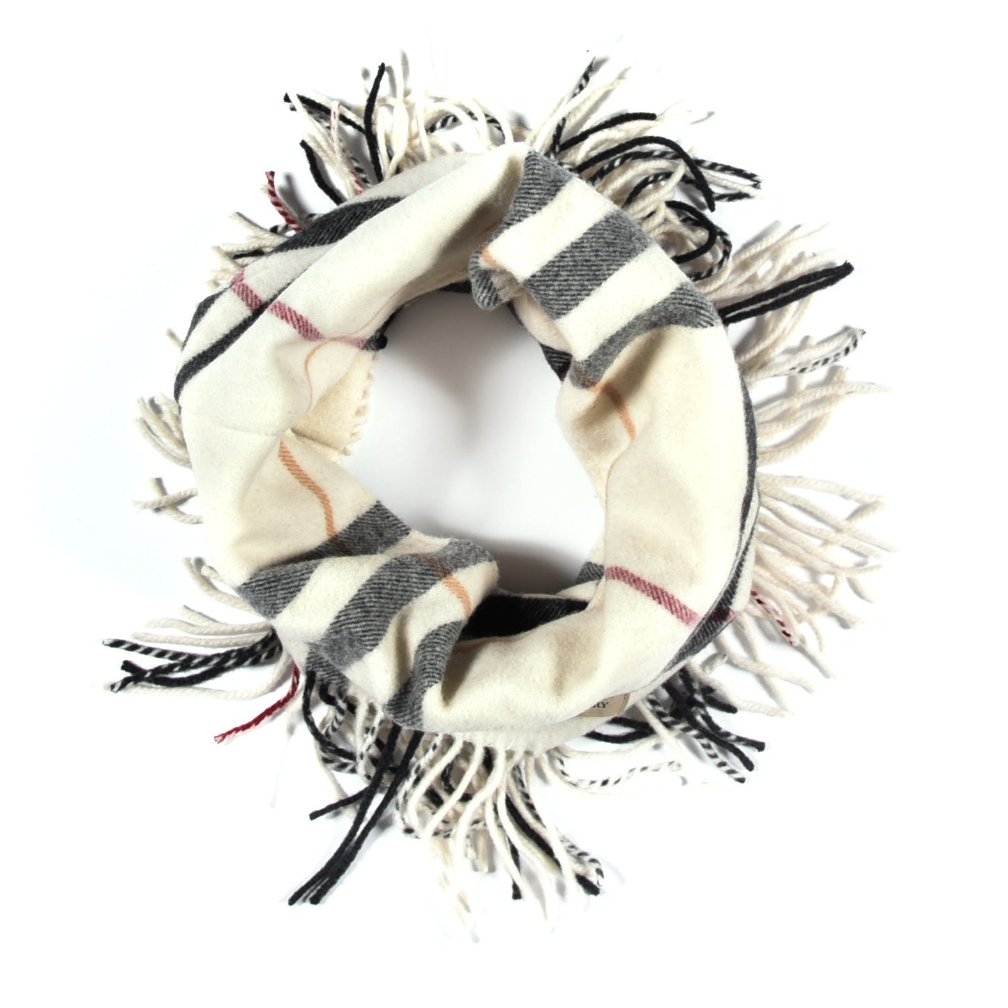 Cashmere Giant Check Fringe Scarf Ivory