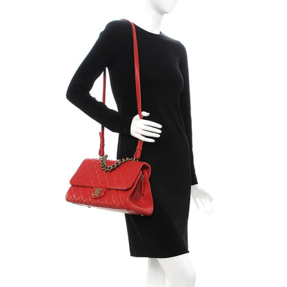 Chanel Shiny Sheepskin Quilted Large Trapezio Flap Red 2 of 8