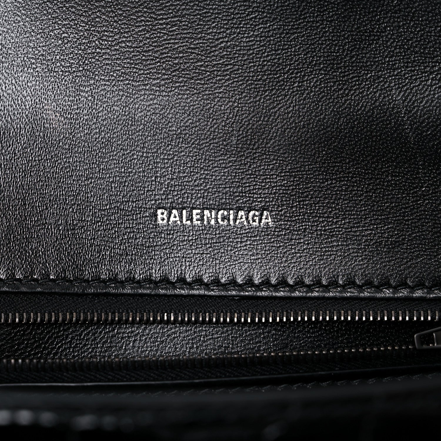 Balenciaga Shiny Calfskin Monochrome Crocodile Embossed Small Hourglass Top Handle Bag Black 6 of 19