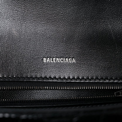 Balenciaga Shiny Calfskin Monochrome Crocodile Embossed Small Hourglass Top Handle Bag Black 6 of 19