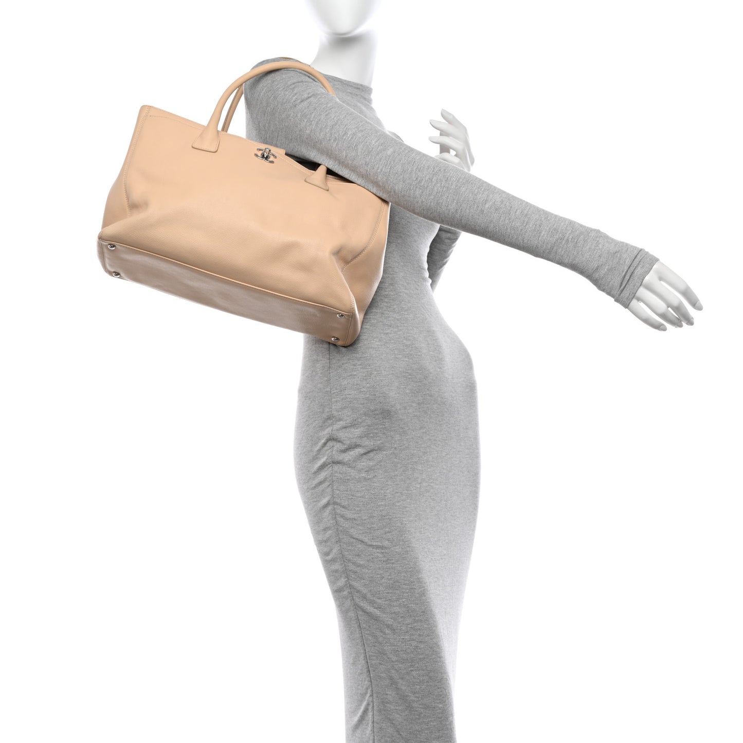 Calfskin Cerf Executive Shopper Tote Beige