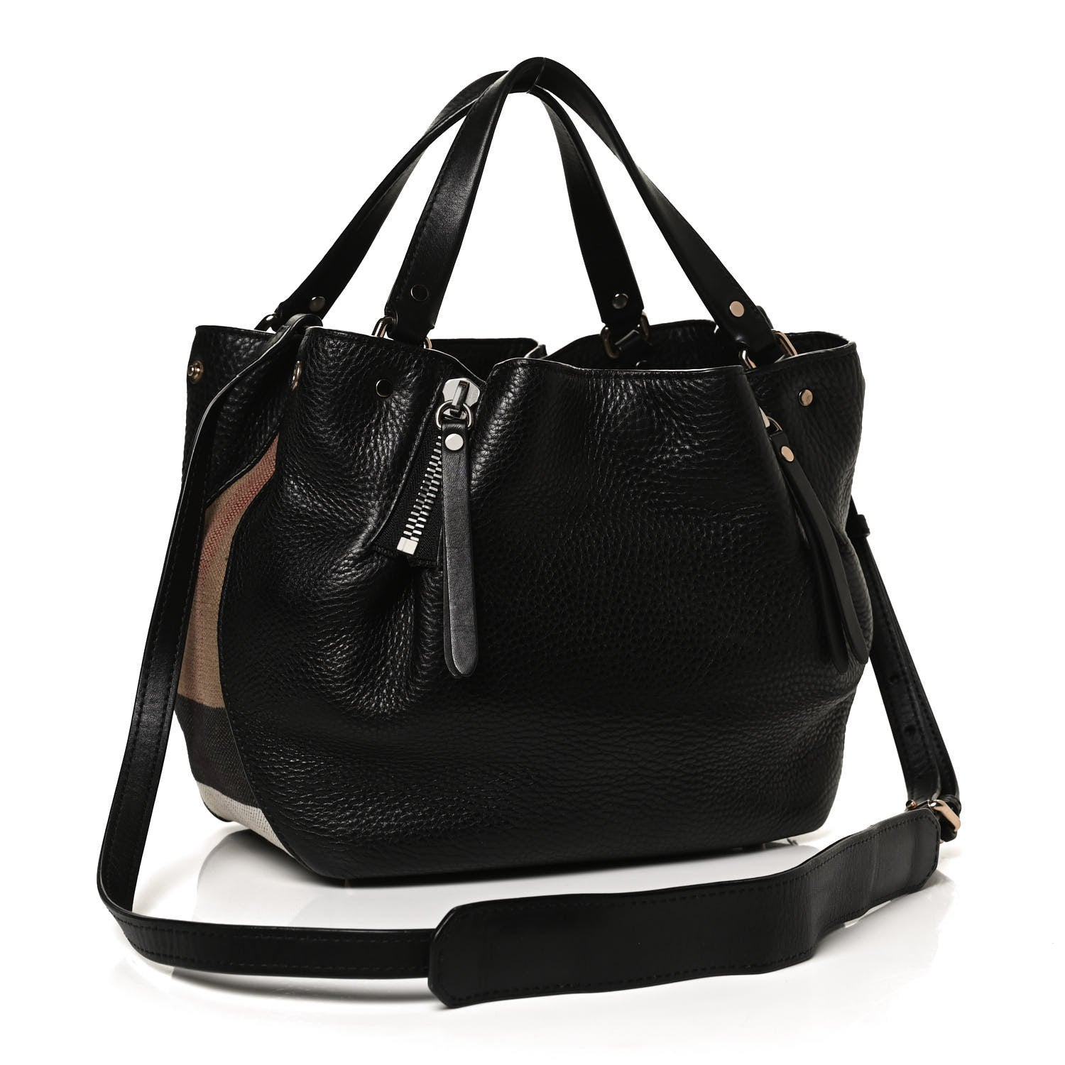Burberry Grainy Calfskin House Check Small Maidstone Black 3 of 15