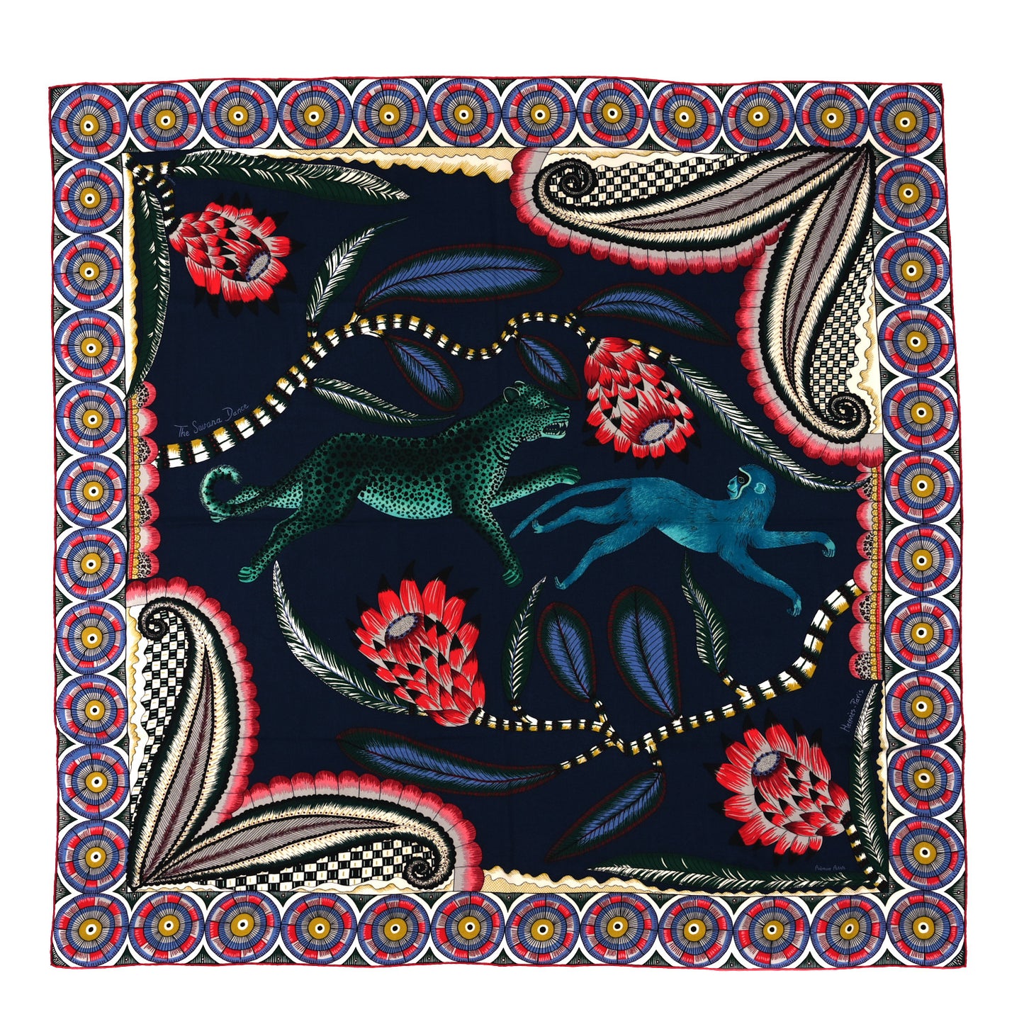 Cashmere Silk The Savana Dance Shawl 140 Marine Vert Corail