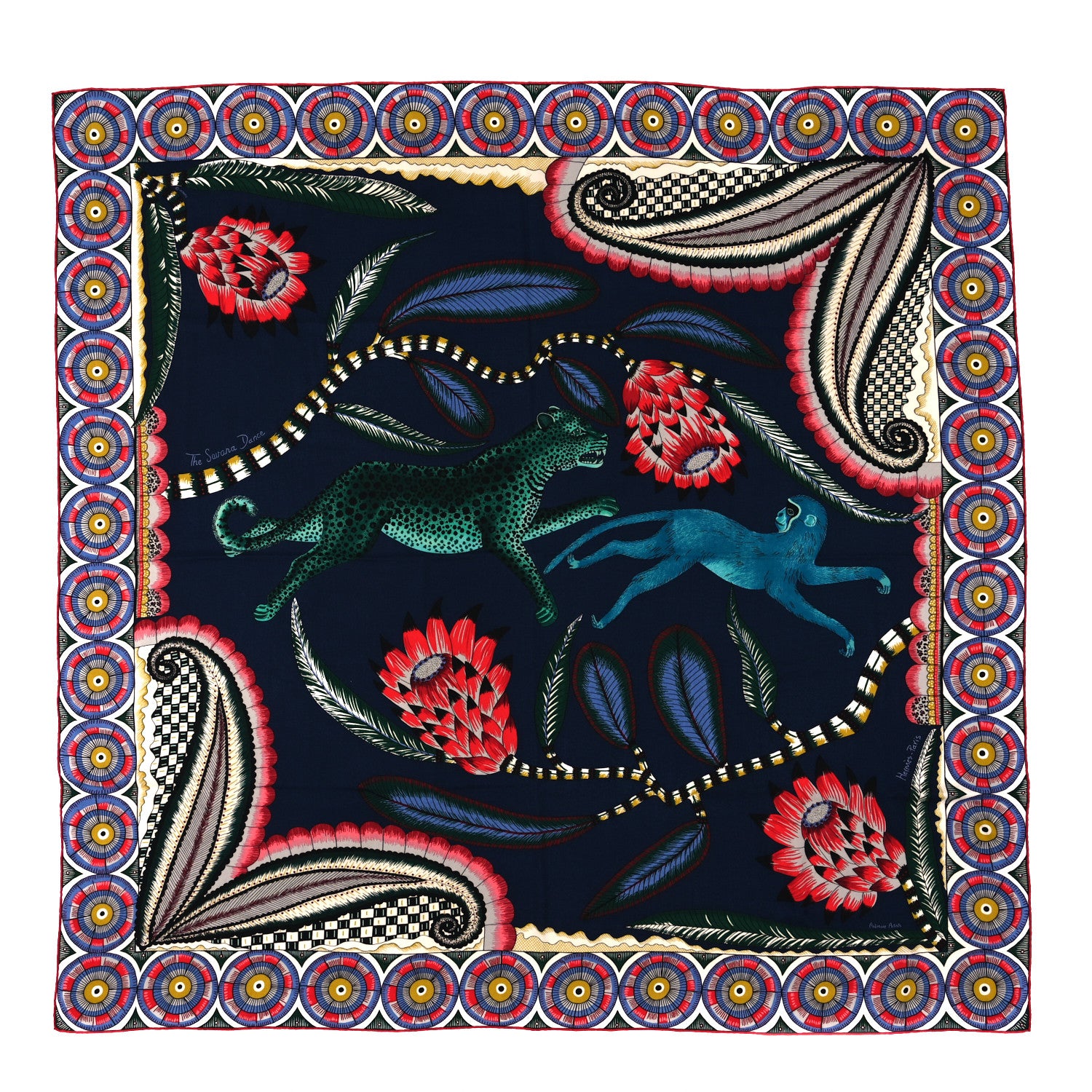 Hermes Cashmere Silk The Savana Dance Shawl 140 Marine Vert Corail 1 of 3