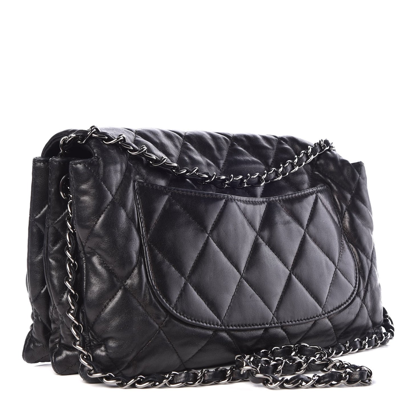 Lambskin Quilted 3 Accordion Flap Bag Black