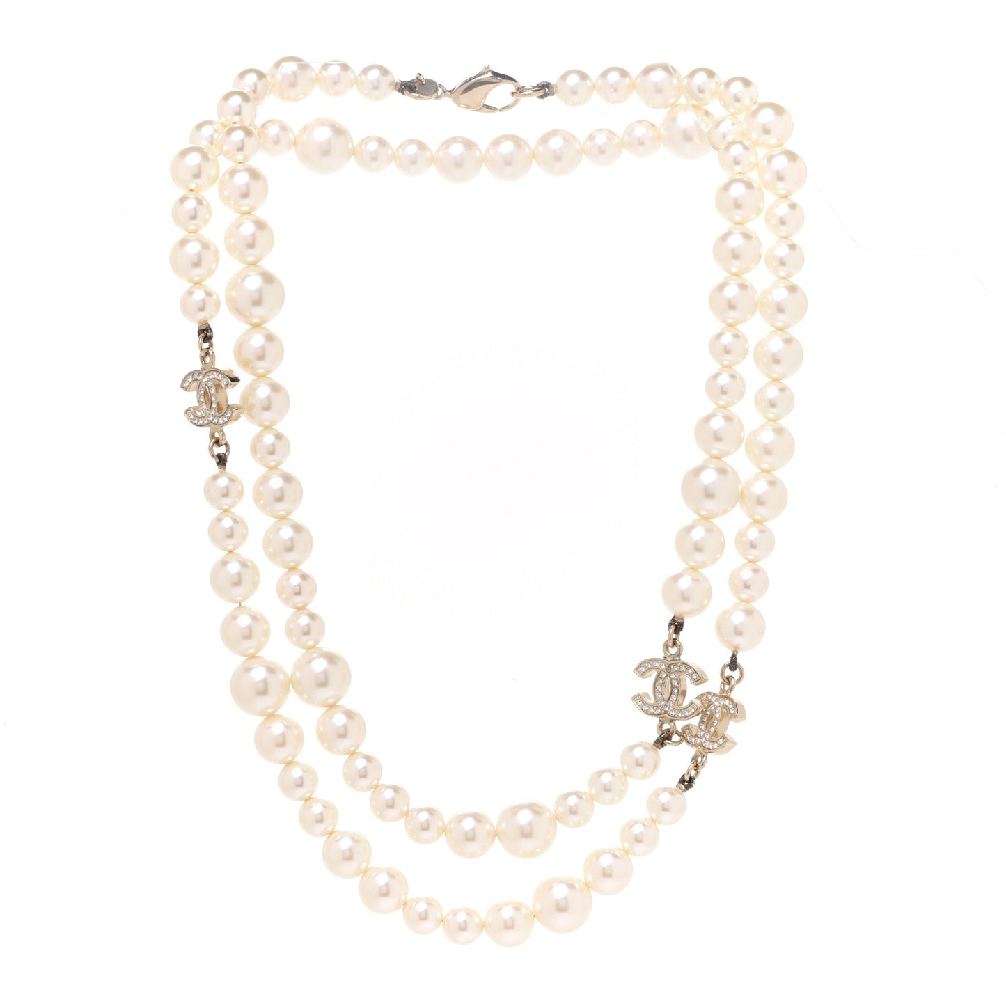 Graduated Pearl CC Long Necklace Gold