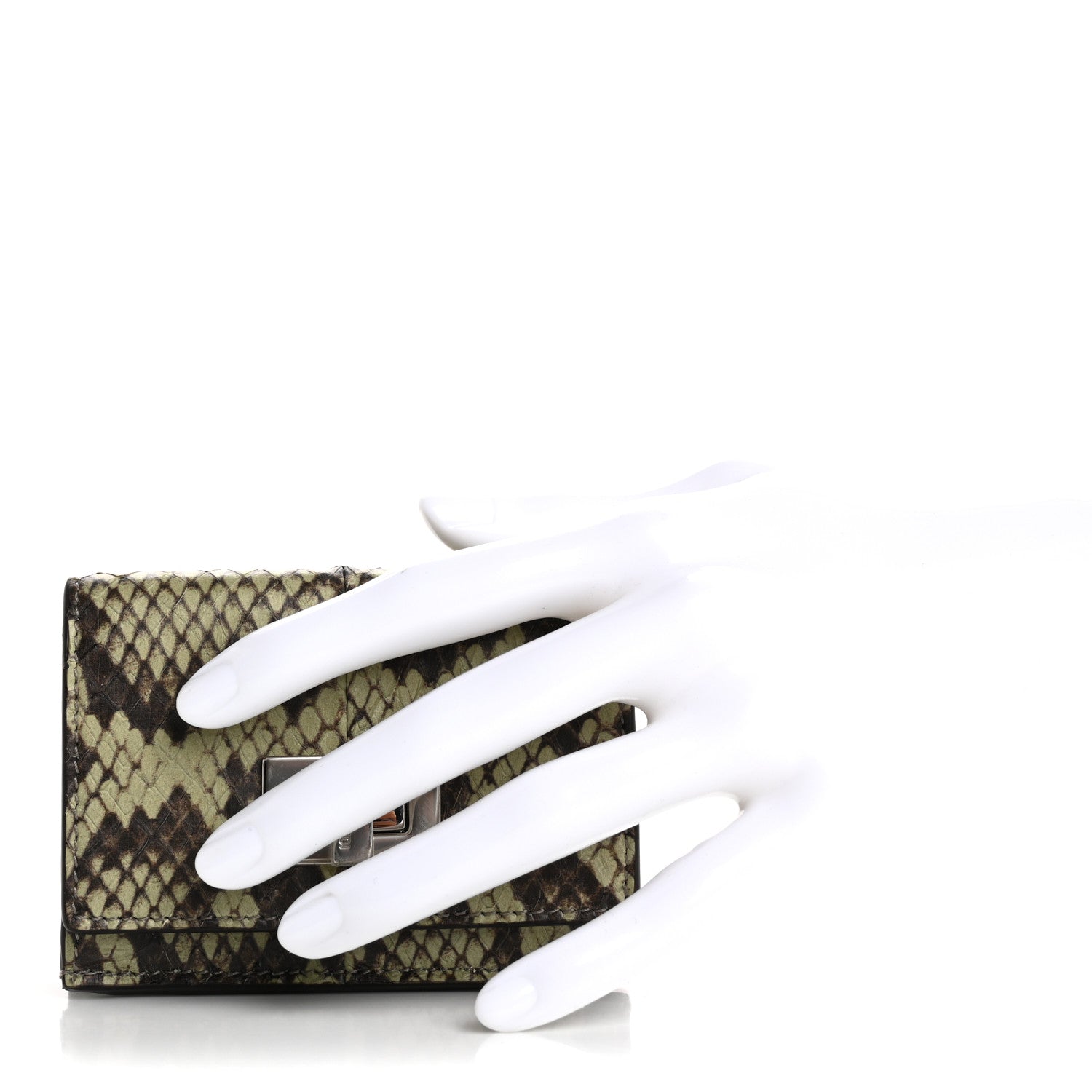 Fendi Elaphe Vitello Grace Python Print Micro Trifold Wallet Green Tea 2 of 15