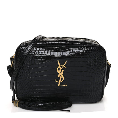 Saint Laurent Patent Calfskin Crocodile Embossed Monogram Lou Camera Bag Black 1 of 12