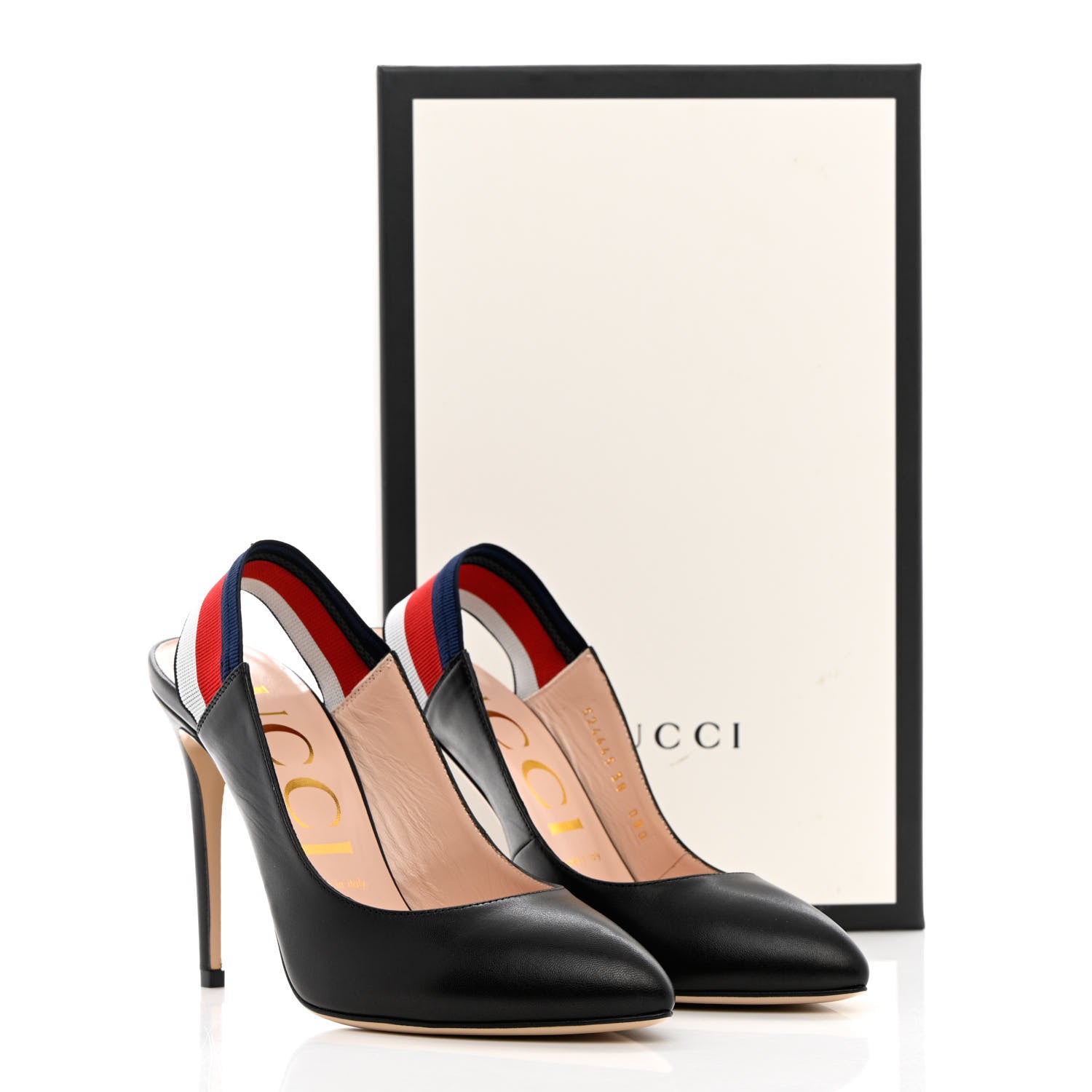 Gucci Malaga Kid Web Sylvie High Heel Slingback Pumps 38 Black 15 of 15