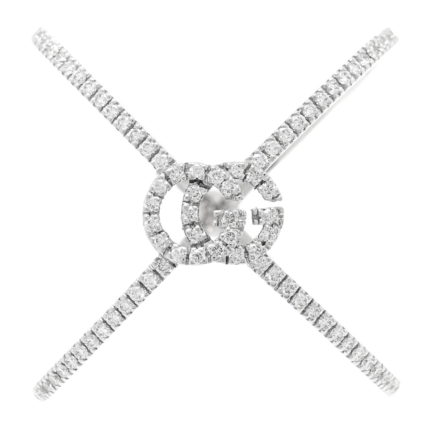 18K White Gold Diamond Running G Cross Ring 50 5.5