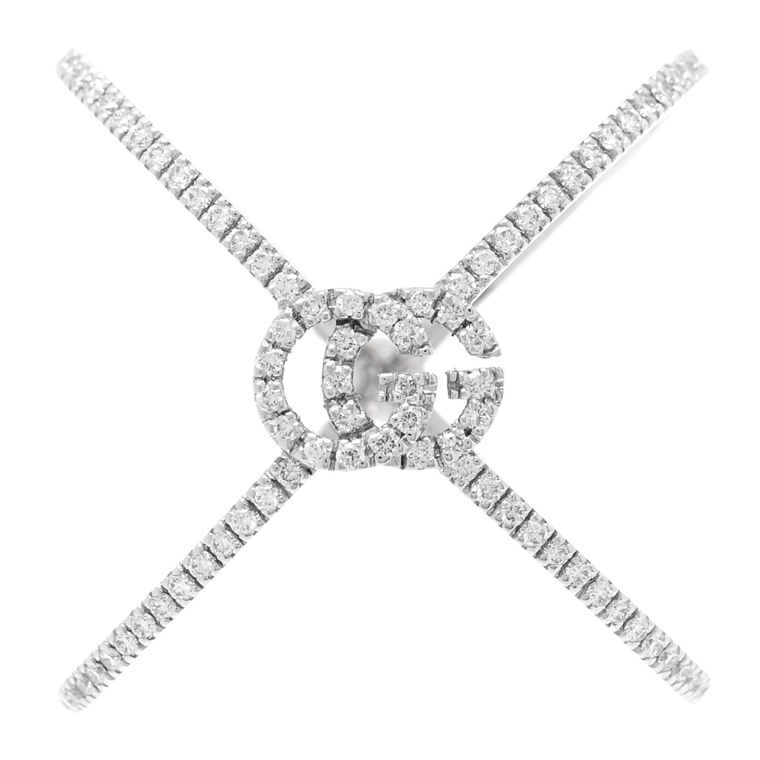 Gucci 18K White Gold Diamond Running G Cross Ring 50 5.5 1 of 4