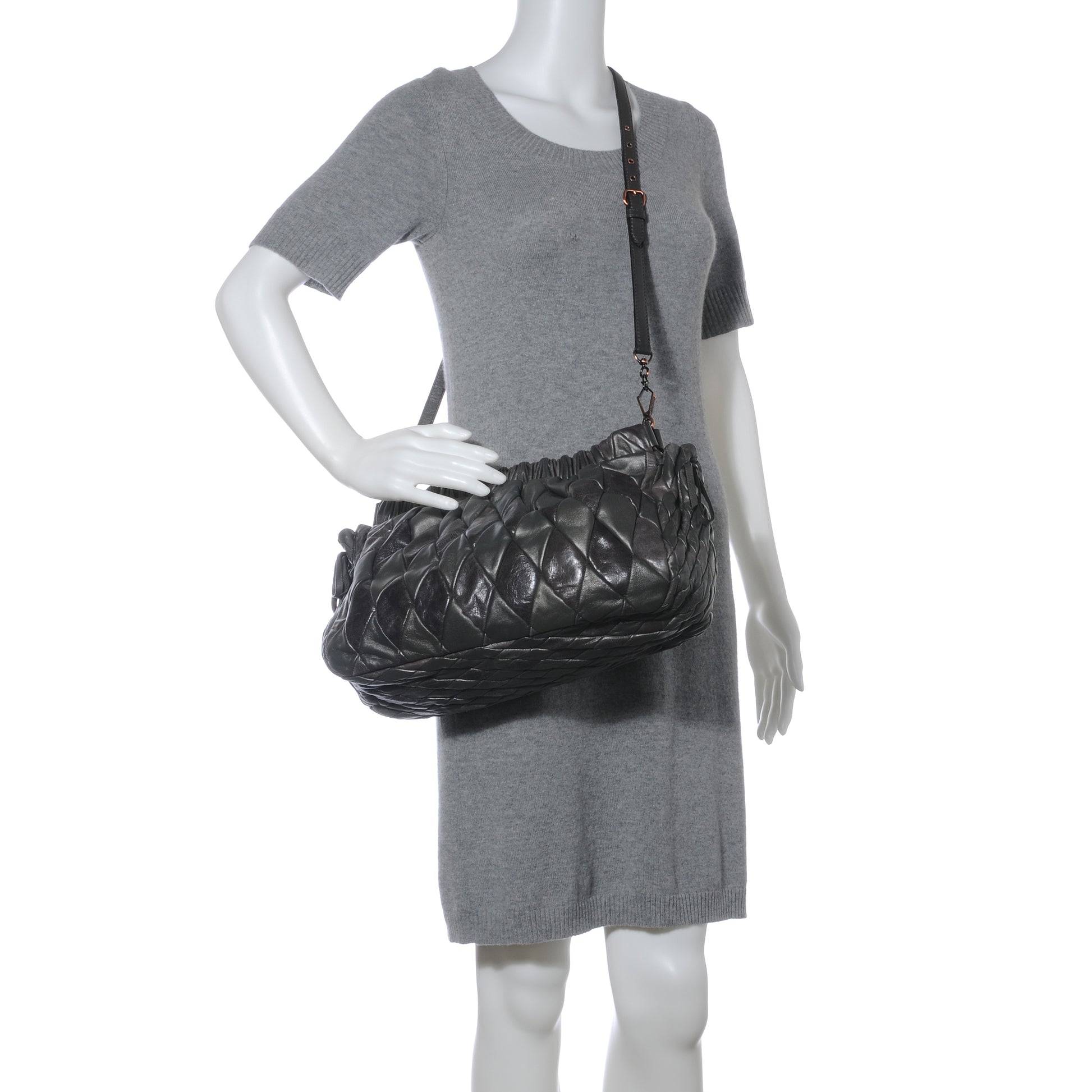 Miu Miu Vitello Patch Harlequin Shoulder Bag Piombo 2 of 9