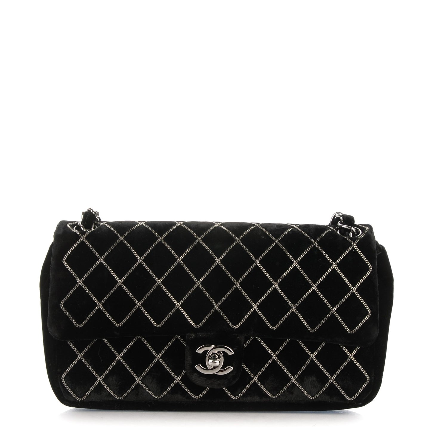 Velvet Chain Small Single Flap Black