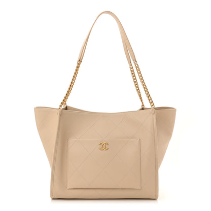 Chanel Caviar Stitched Pocket CC Large Tote Light Beige 1 of 11