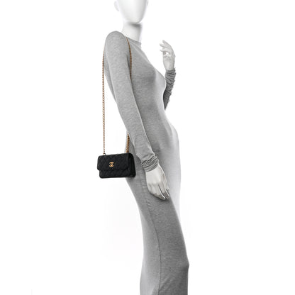 Chanel Lambskin Quilted Sweet Camellia Flap Phone Holder With Chain Black 2 of 13