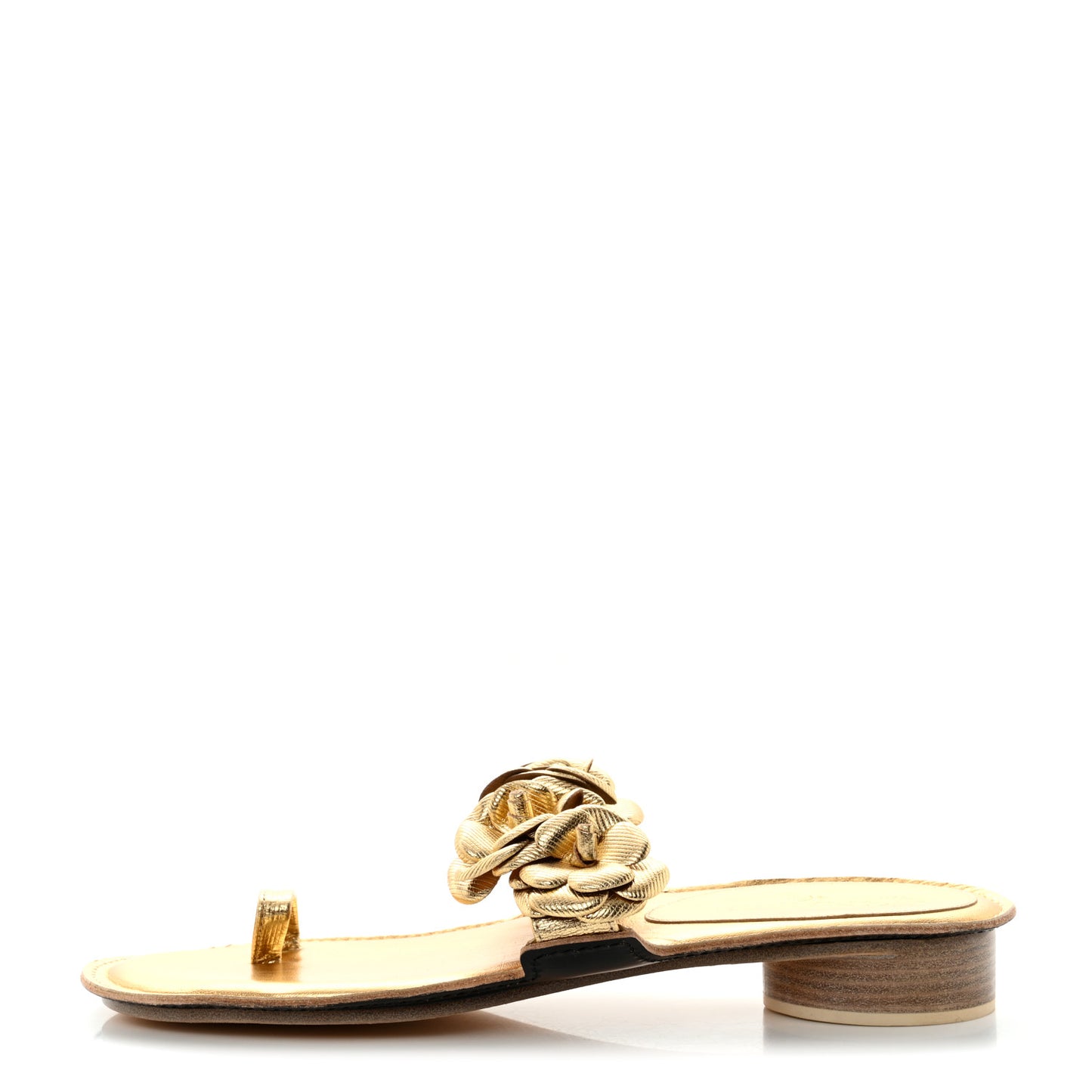 Metallic Calfskin Camellia Sandals 41 Gold