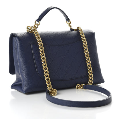 Chanel Grained Calfskin Stitched Flap Navy Blue 3 of 12