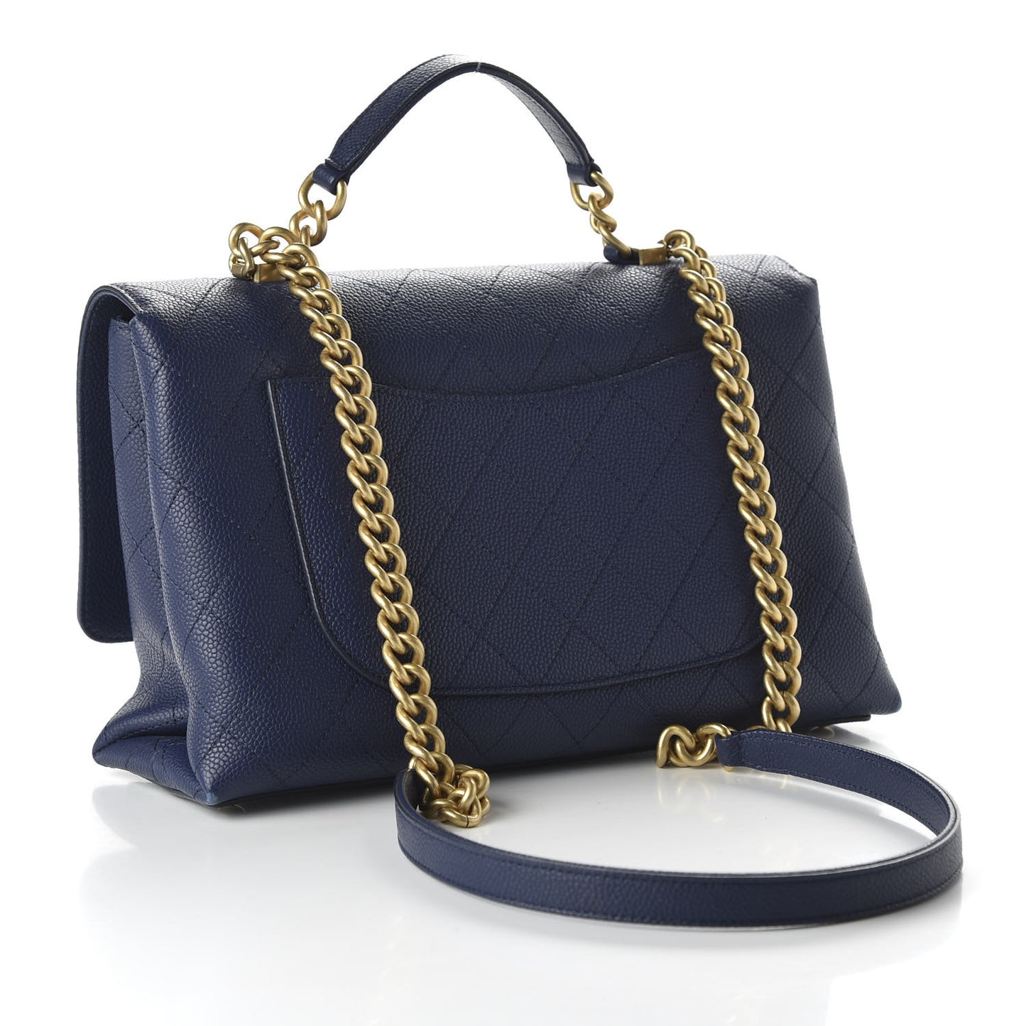 Grained Calfskin Stitched Flap Navy Blue