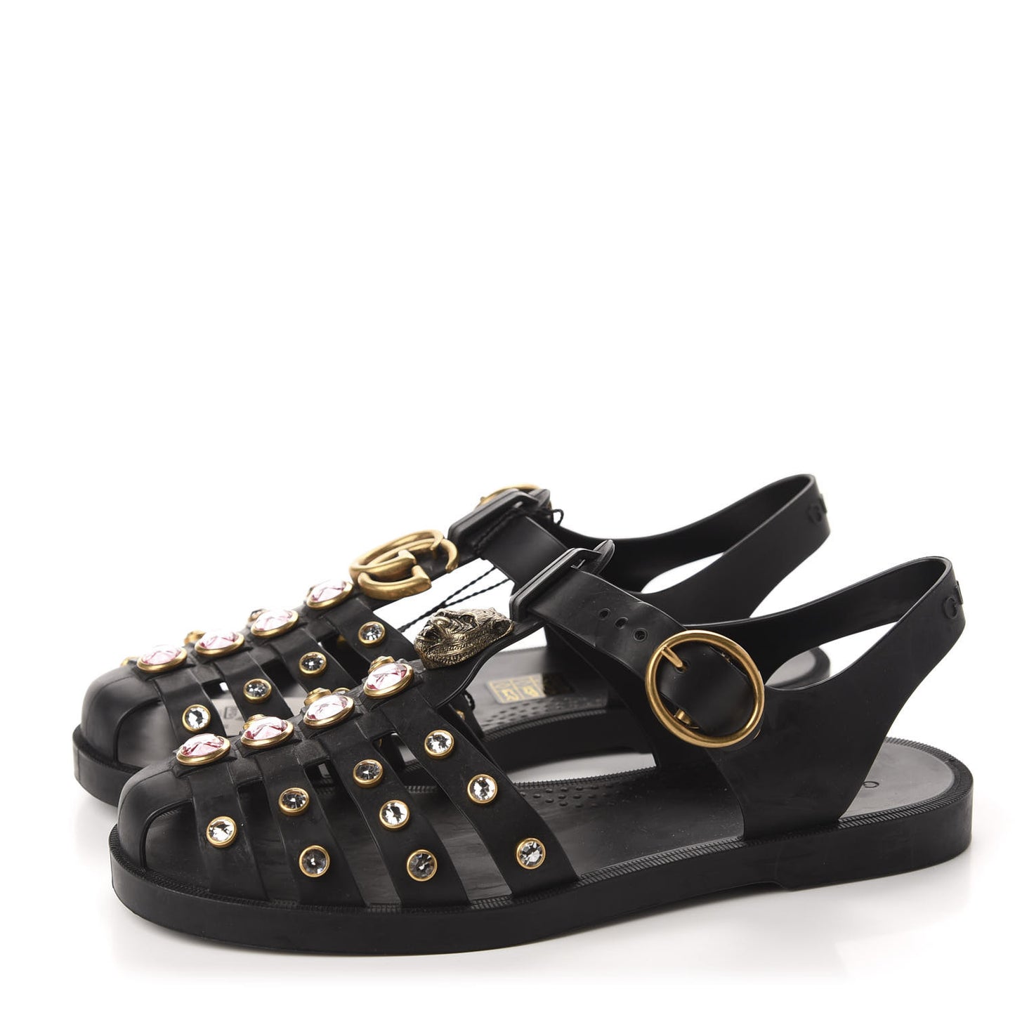 Rubber Crystal Womens Buckle Strap Sandals 36 Black