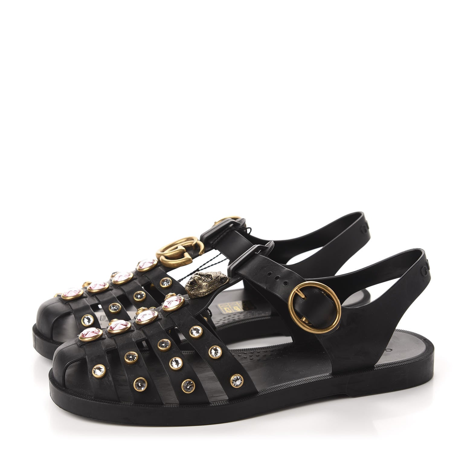 Gucci Rubber Crystal Womens Buckle Strap Sandals 36 Black 3 of 9