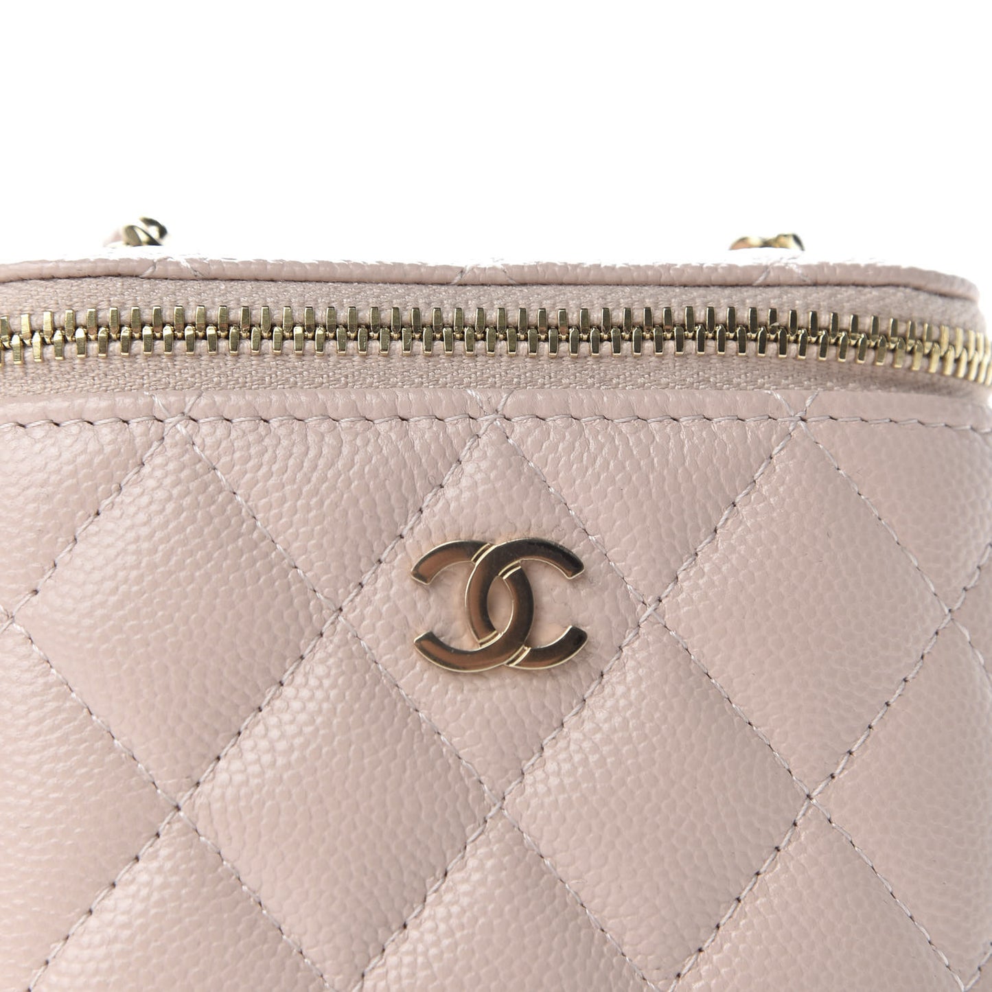 Caviar Quilted Small Vertical Coco Beauty Vanity Case With Chain Light Pink