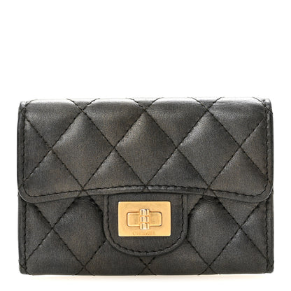 Chanel Metallic Calfskin Quilted Reissue Card Holder Wallet Charcoal 1 of 10