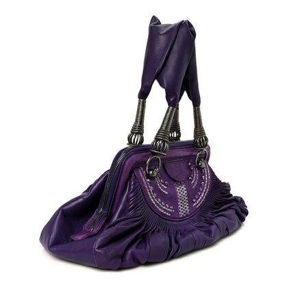Christian Dior Lambskin Plisse Pleated Frame Satchel Violet Fonce 3 of 10