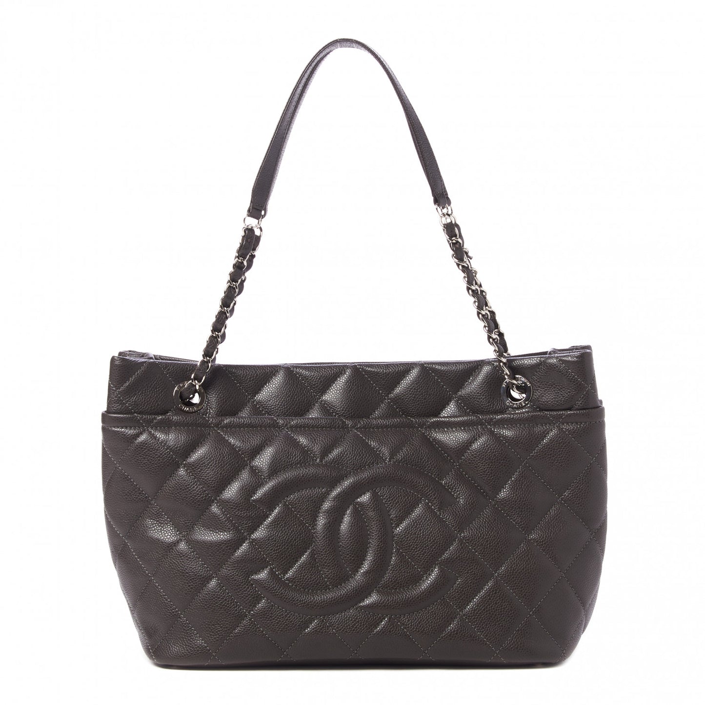 Caviar Quilted Timeless CC Soft Tote Dark Grey