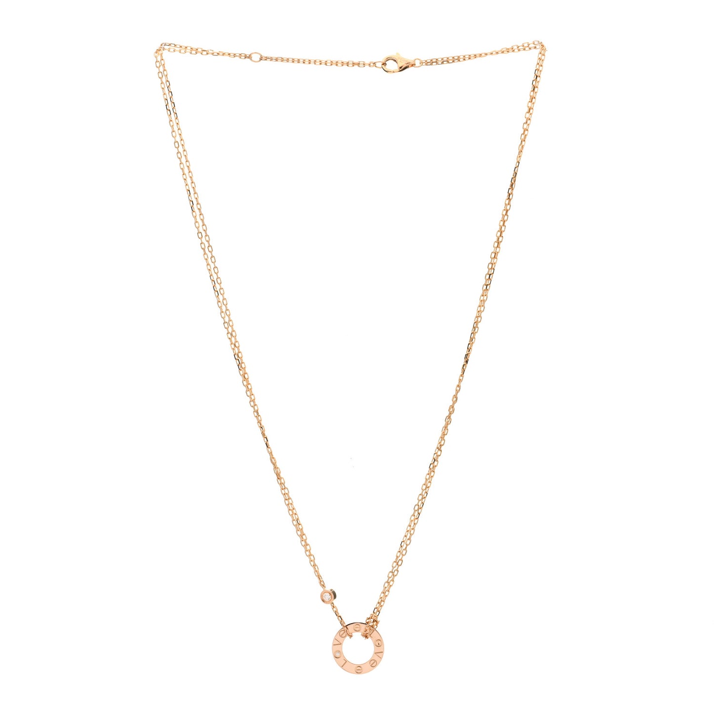 18K Pink Gold 2 Diamond LOVE Necklace