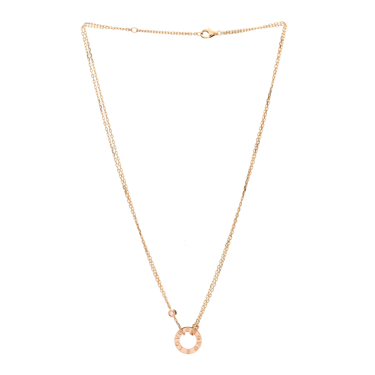 Cartier 18K Pink Gold 2 Diamond LOVE Necklace 3 of 6