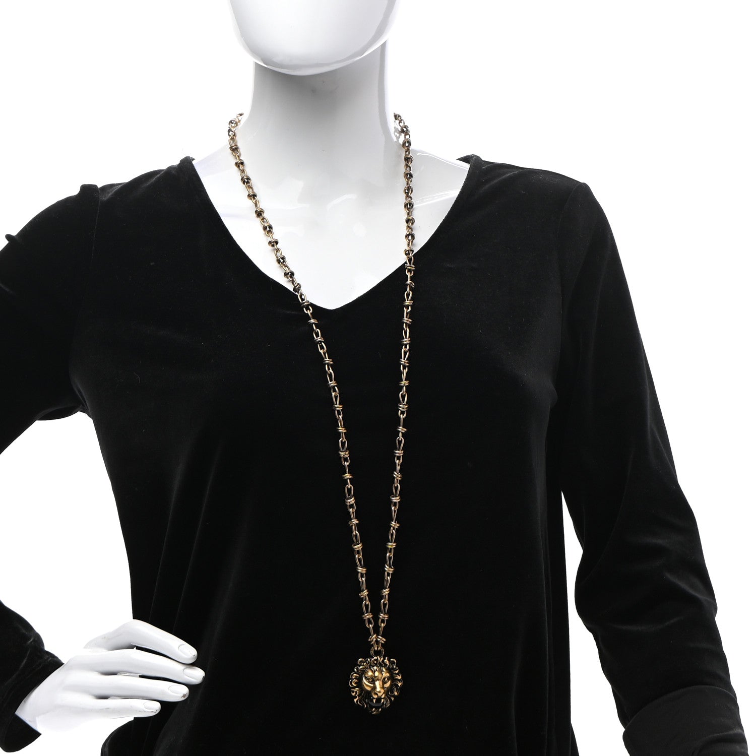 Gucci Metal Lion Head Necklace Gold 2 of 6
