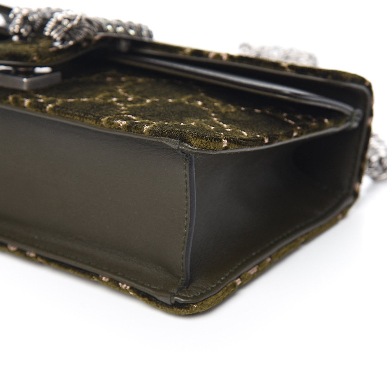 Gucci Velvet Moon Calfskin Crystal GG Monogram Small Dionysus Shoulder Bag Dark Olive Rose Gold 8 of 9