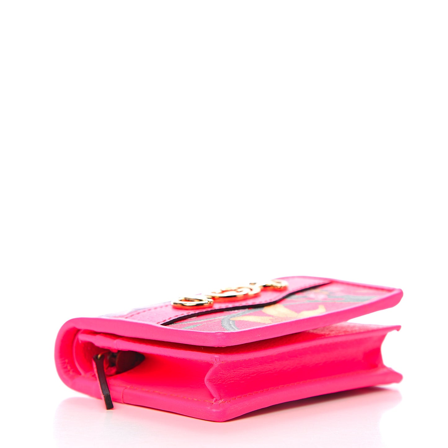Calfskin Flora Print Zumi Card Case Fuxia Fluo
