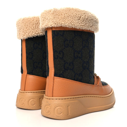 Gucci Covered Wool Monogram Textured Dollar Calfskin Shearling Horsebit Snow Boots 36.5 Underwood Blue Hazel Brown 5 of 9