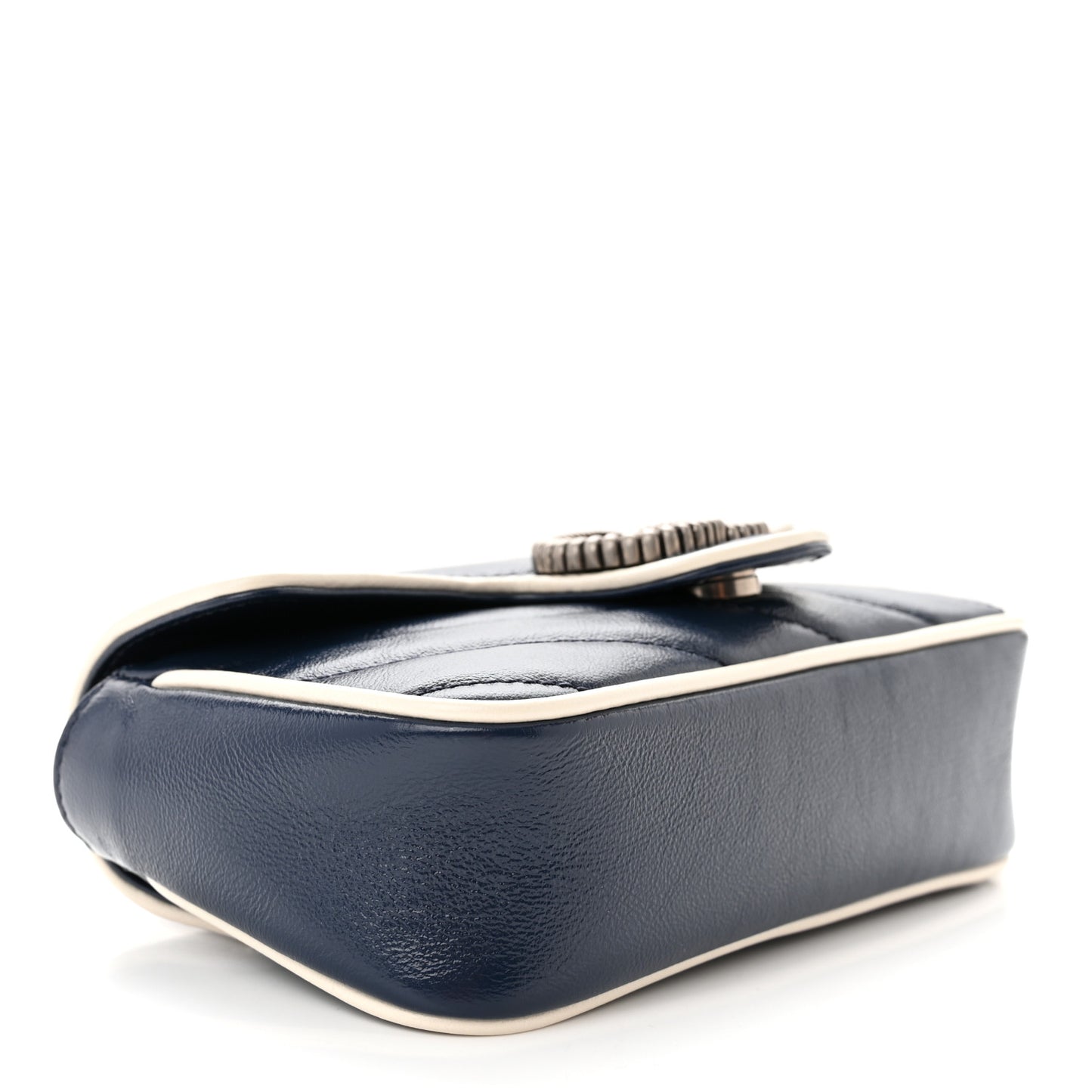 Vintage Effect Calfskin Matelasse Diagonal Super Mini Torchon GG Marmont Shoulder Bag Blue Agata Mystic White