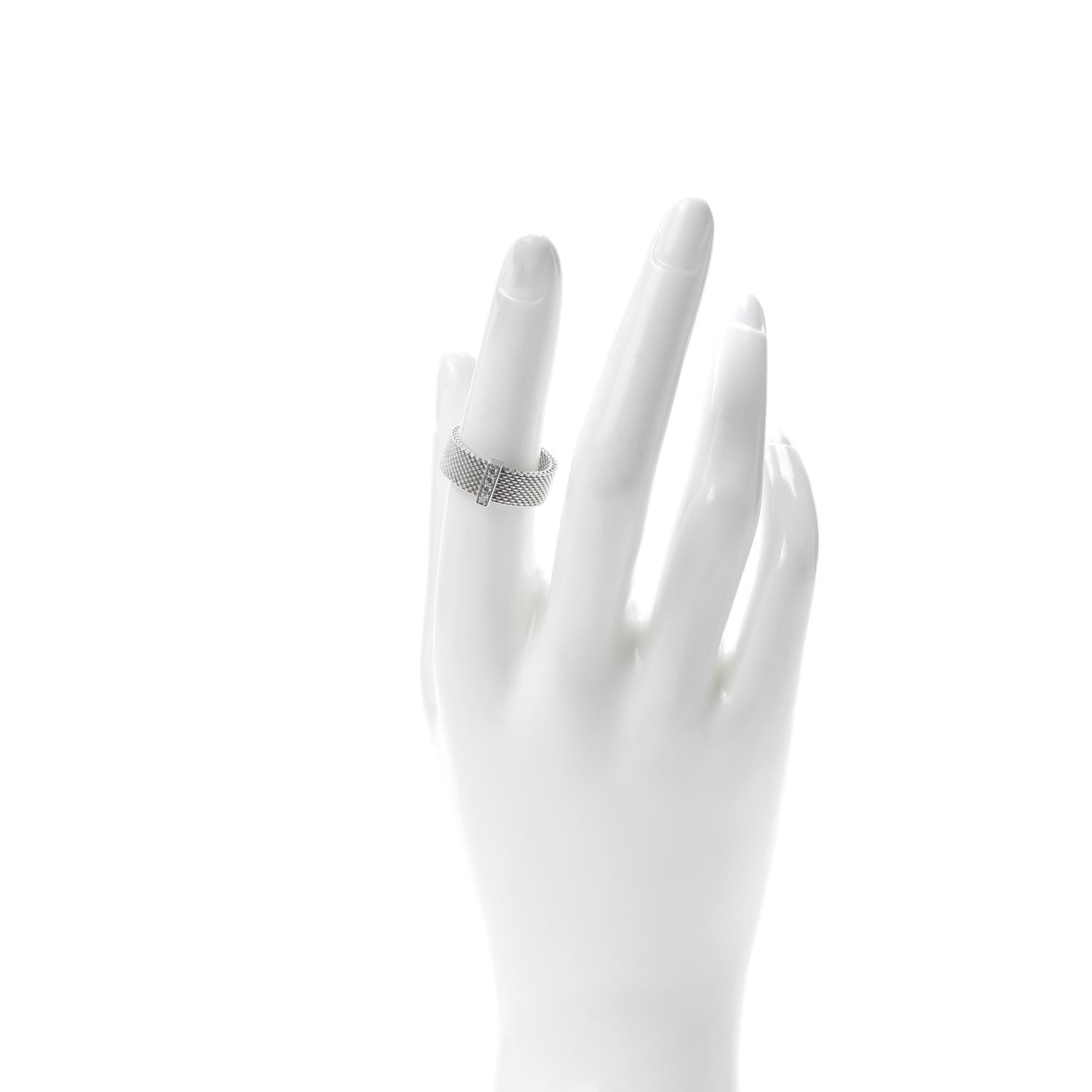 Tiffany Sterling Silver Diamond Somerset Mesh Ring 53 6.5 2 of 4