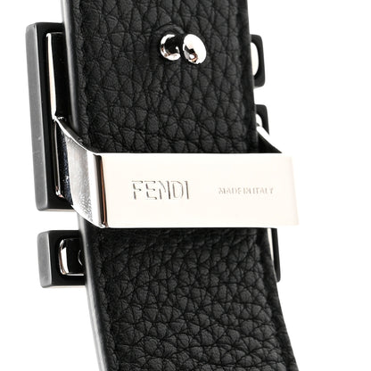 Fendi Cuoio Romano Glazed Fabric Enamel FF 1974 Reversible Belt 85 34 Black Tobacco 5 of 9
