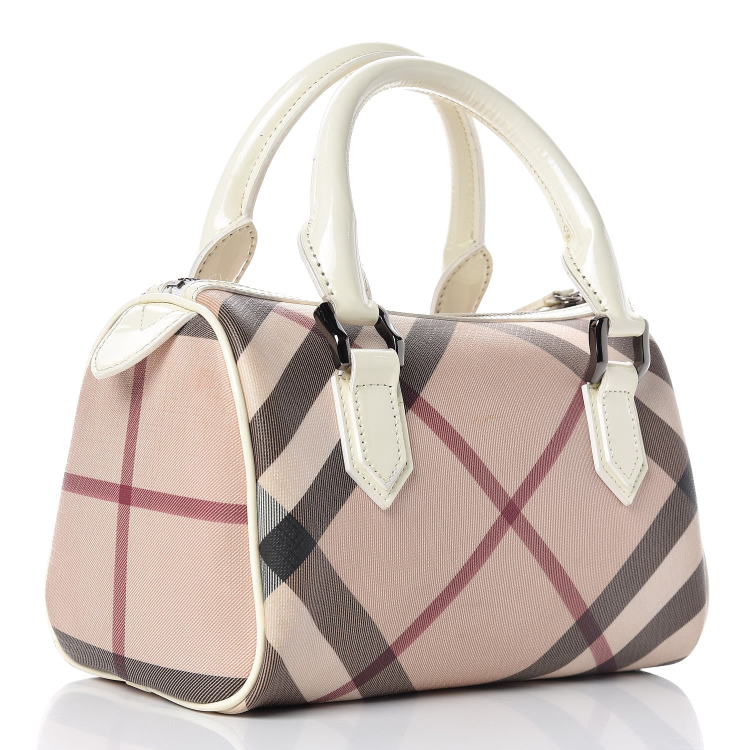 Burberry Supernova Check Patent Mini Chester Bowling Bag White 3 of 15