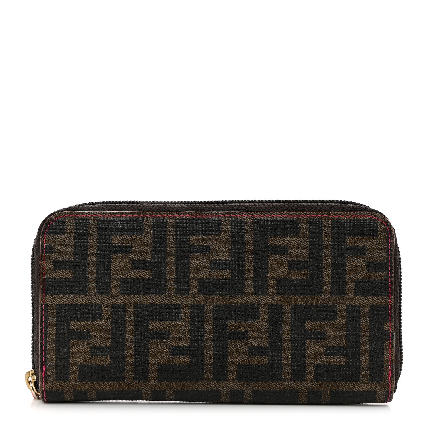 Fendi Zucca Spalmati Vitello Elite Zip Around Wallet Tobacco Fuxia Fragola 1 of 8