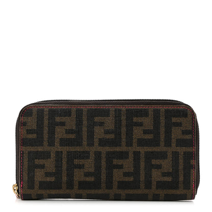 Fendi Zucca Spalmati Vitello Elite Zip Around Wallet Tobacco Fuxia Fragola 1 of 8