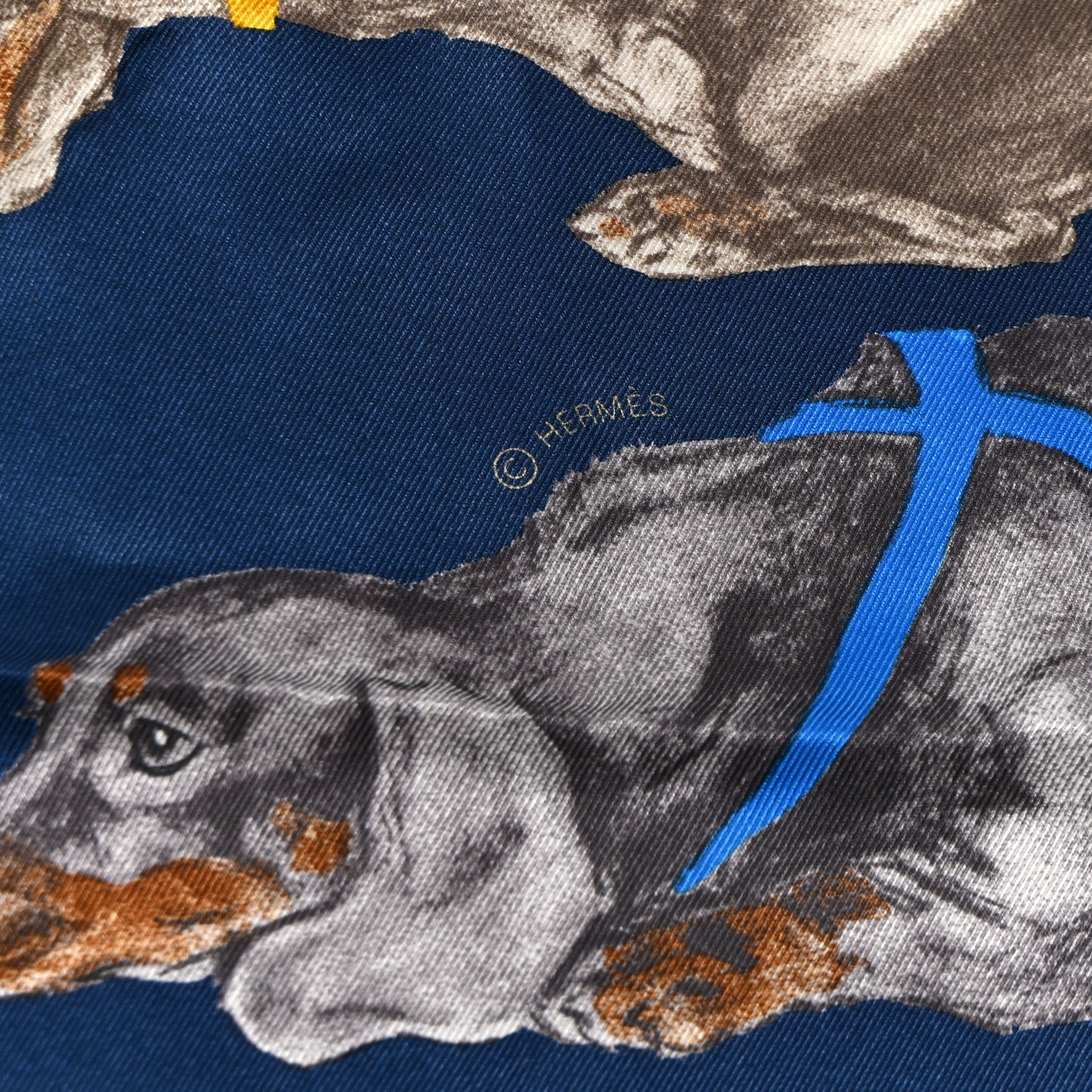 Silk Les Bassets Scarf 70 Marine Sepia