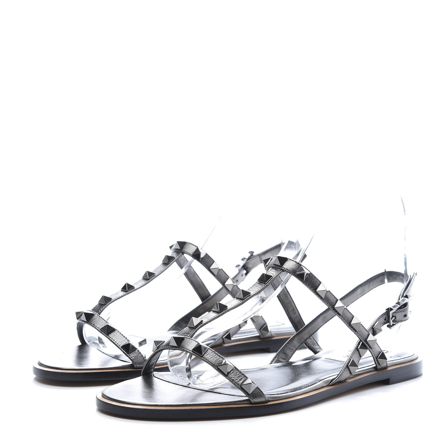 Valentino Garavani Metallic Nappa Rockstud T-Strap Slingback Flat Sandals 39 Rutenio 3 of 9