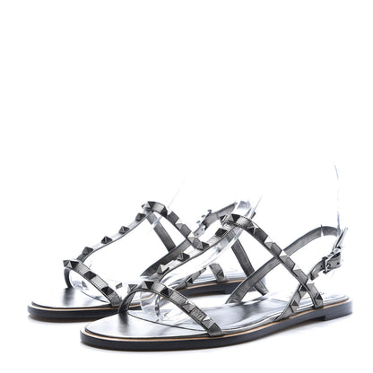 Valentino Garavani Metallic Nappa Rockstud T-Strap Slingback Flat Sandals 39 Rutenio 3 of 9
