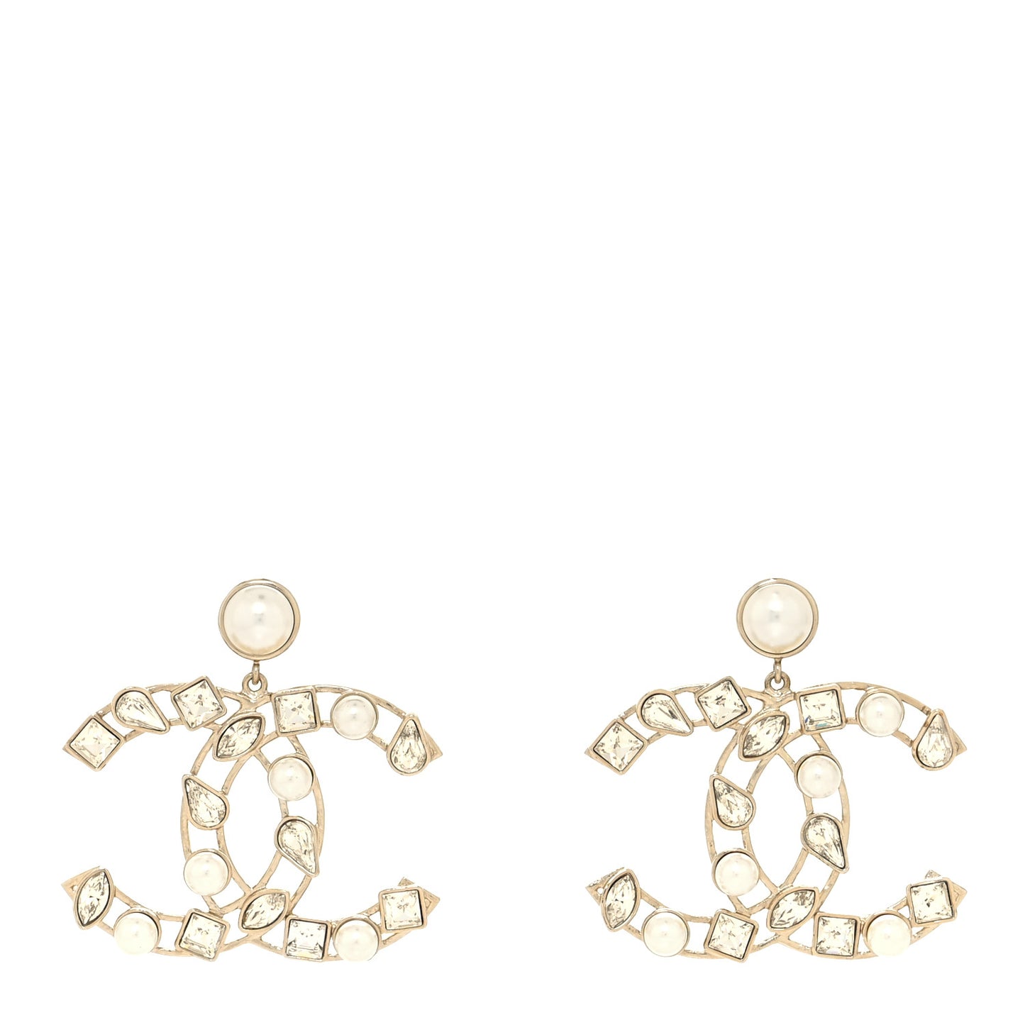 Metal Glass Pearl CC Crystal Snowfall CC Drop Earrings Light Gold