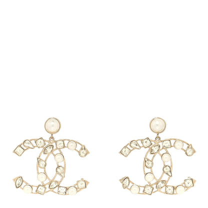 Chanel Metal Glass Pearl CC Crystal Snowfall CC Drop Earrings Light Gold 1 of 4