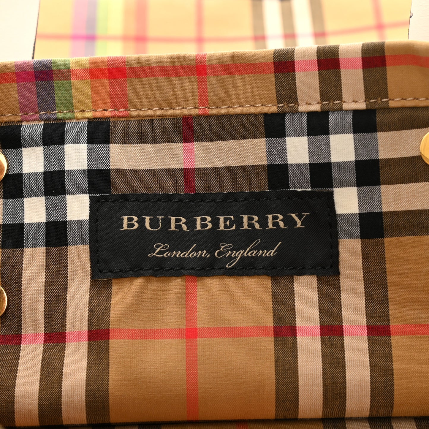Vintage Rainbow Check Shopper Tote White